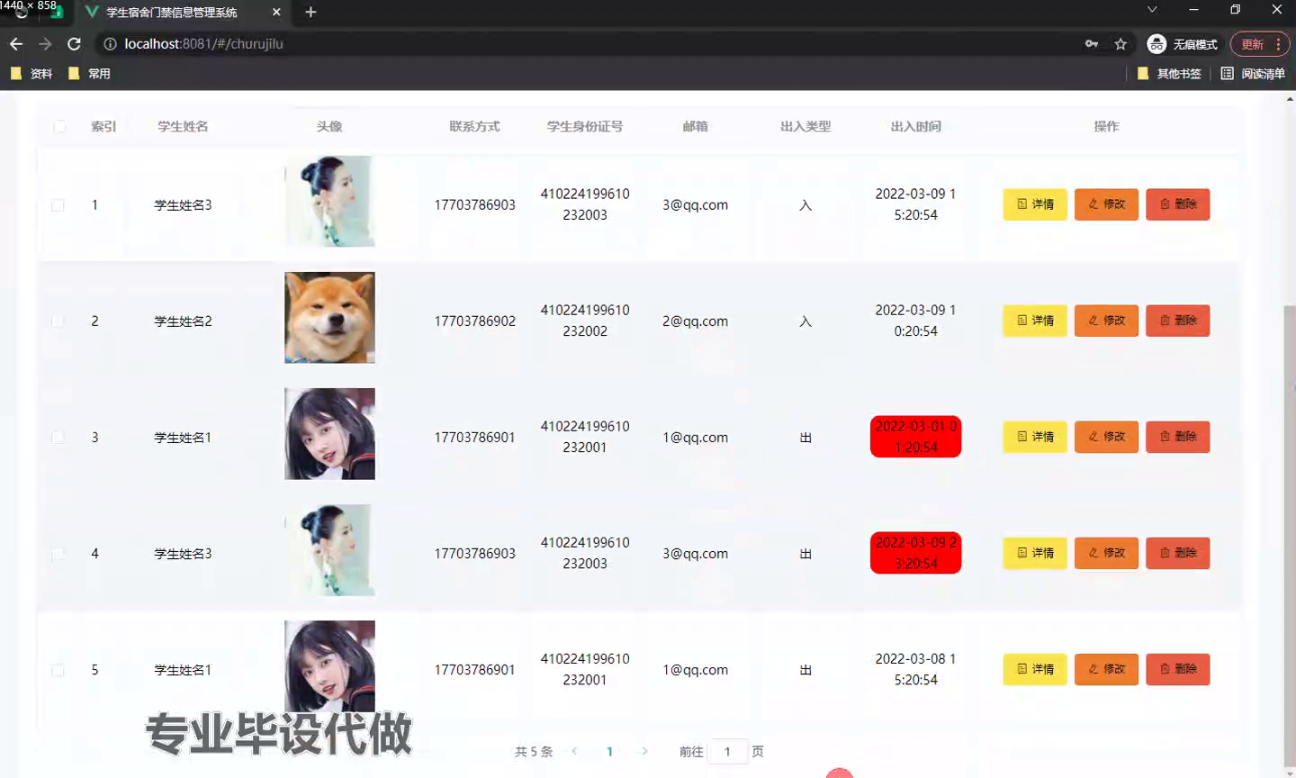 jsp479ssm基于vue的学生宿舍门禁信息管理系统+vue