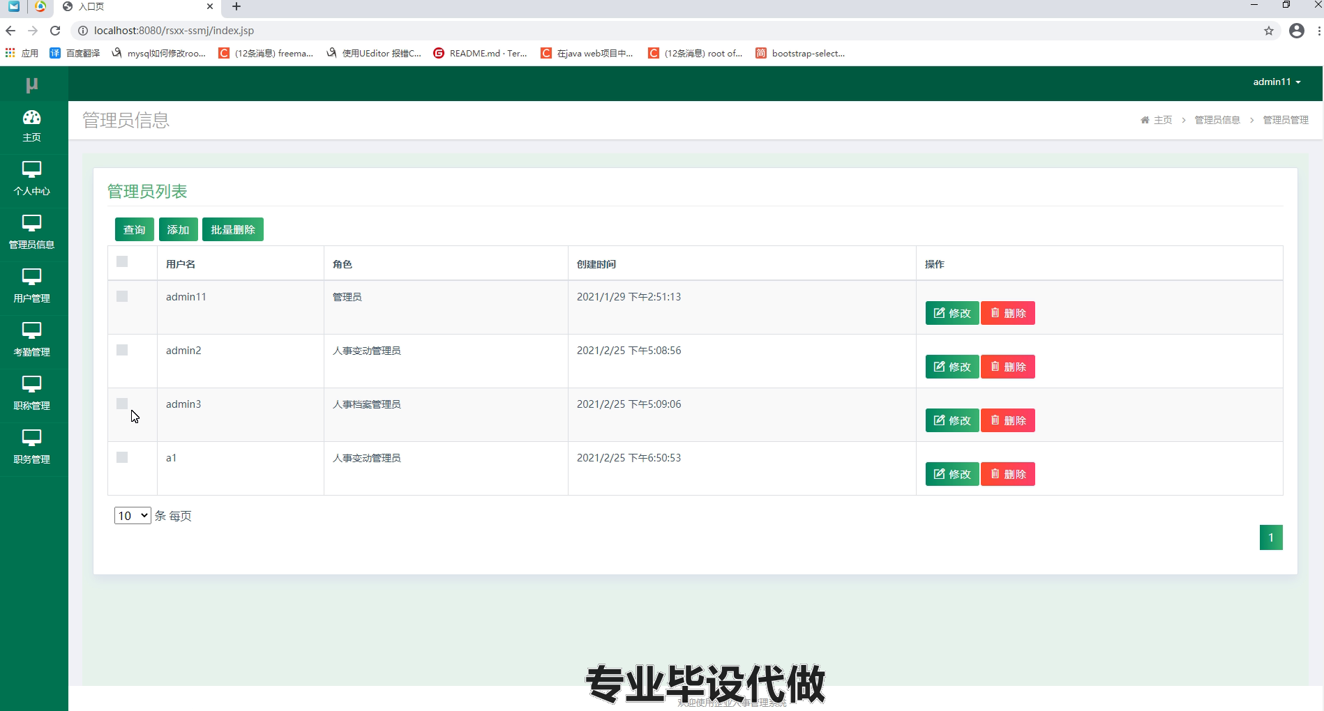 yy-ssm033单位人事管理系统
