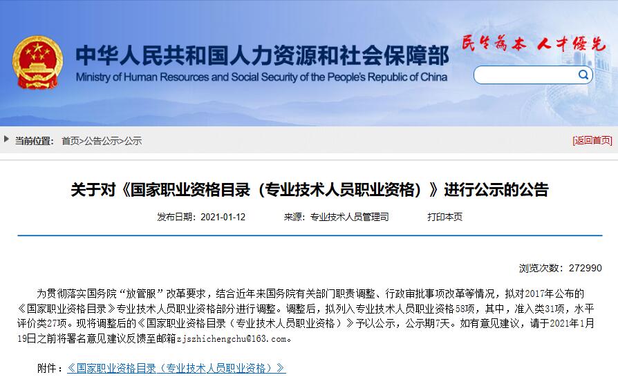 《国家职业资格目录(专业技术人员职业资格)》