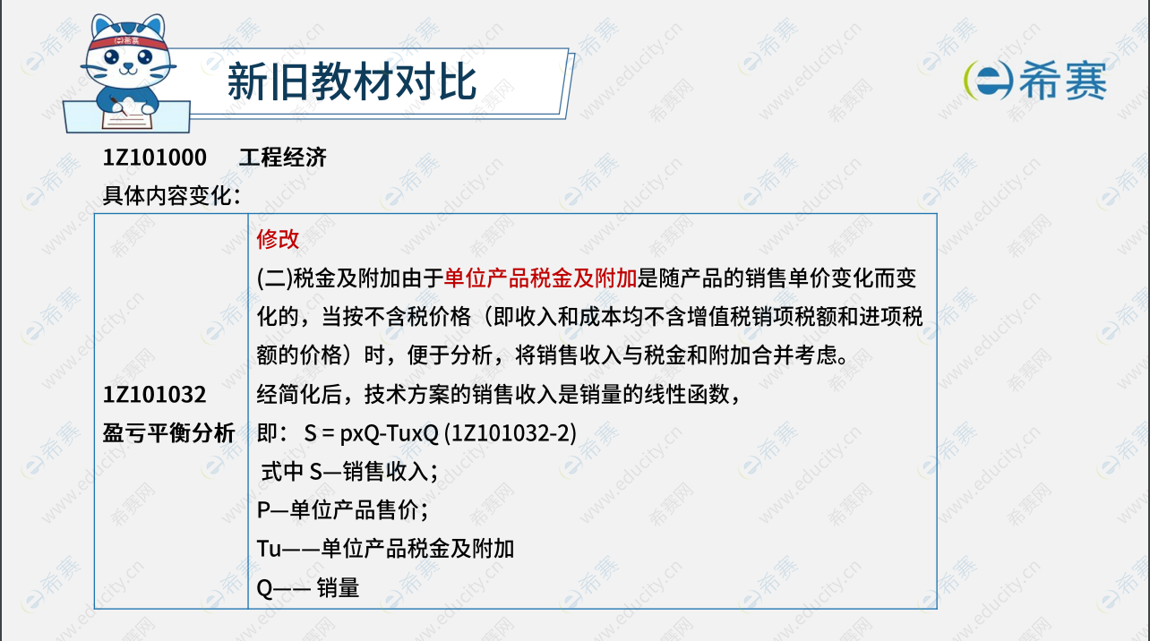 2022年一级建造师《工程经济》教材新旧变化