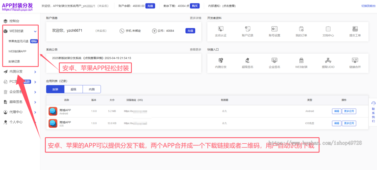 【有演示】2025新版app封装系统安卓app打包H5封装打包源码ios苹果绿标免签APP分发下载