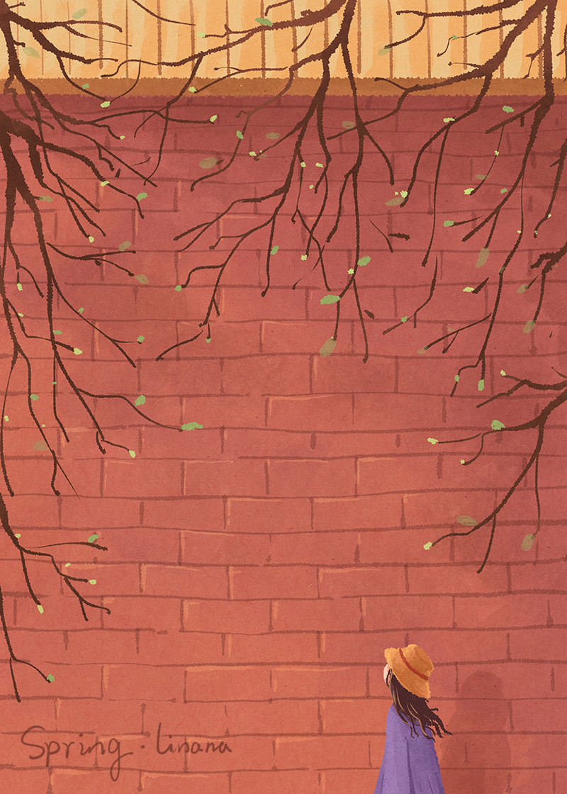 春去秋来 等一树花开-一年四季的色彩手绘插画