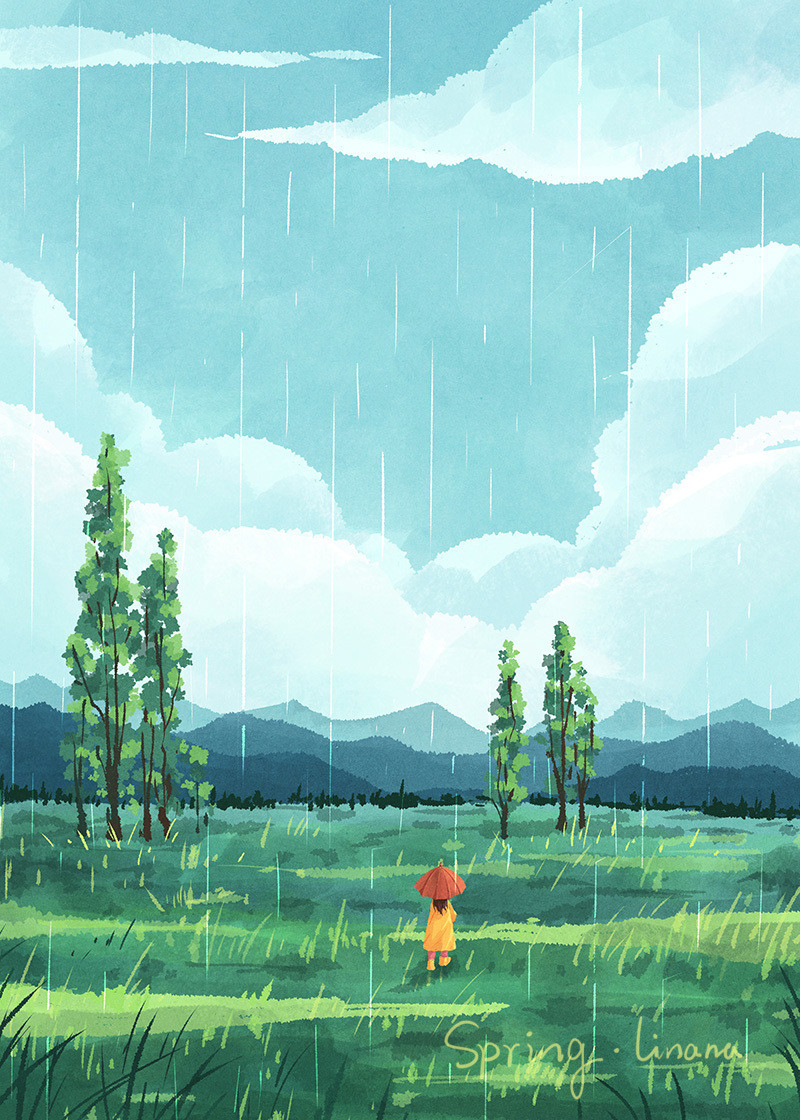 春去秋来 等一树花开-一年四季的色彩手绘插画