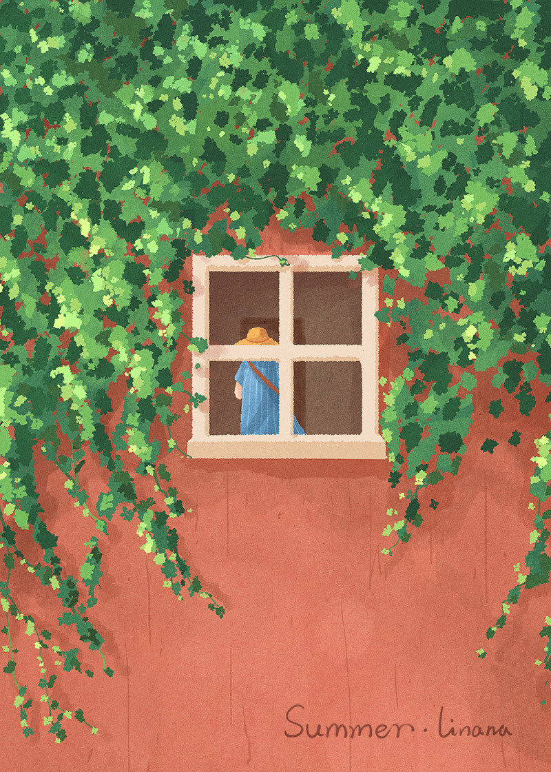 春去秋来 等一树花开-一年四季的色彩手绘插画