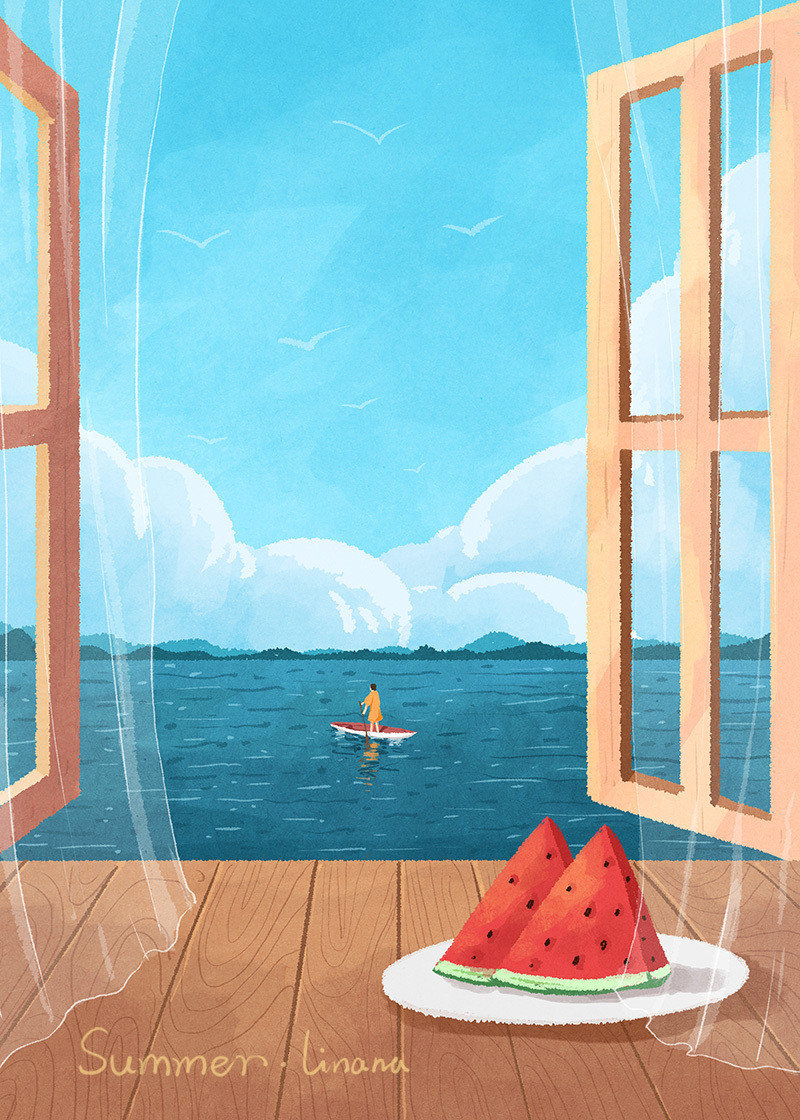 春去秋来 等一树花开-一年四季的色彩手绘插画