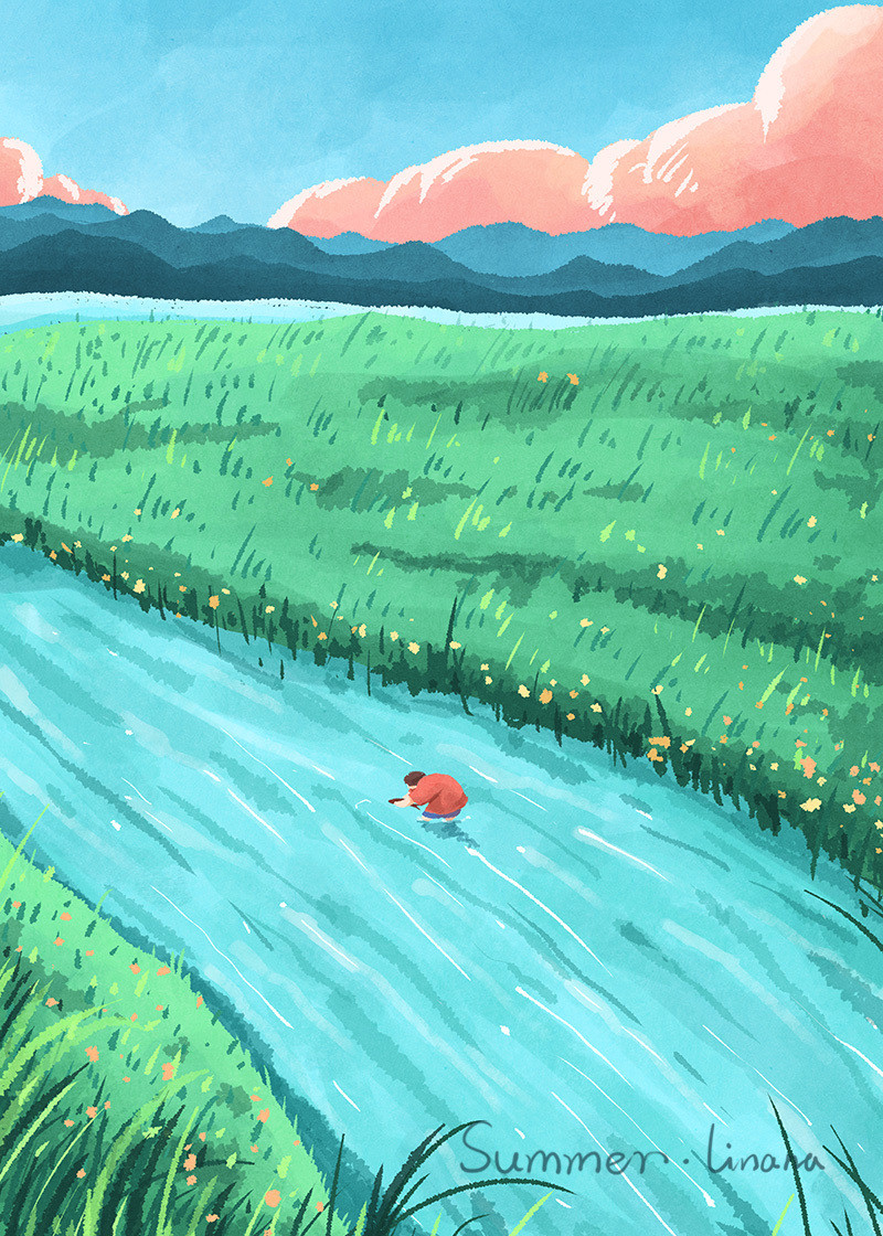 春去秋来 等一树花开-一年四季的色彩手绘插画