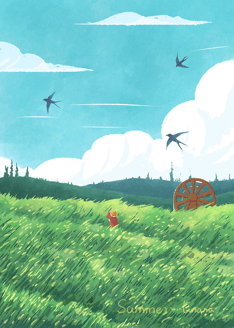 春去秋来 等一树花开-一年四季的色彩手绘插画