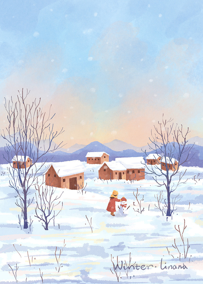 春去秋来 等一树花开-一年四季的色彩手绘插画