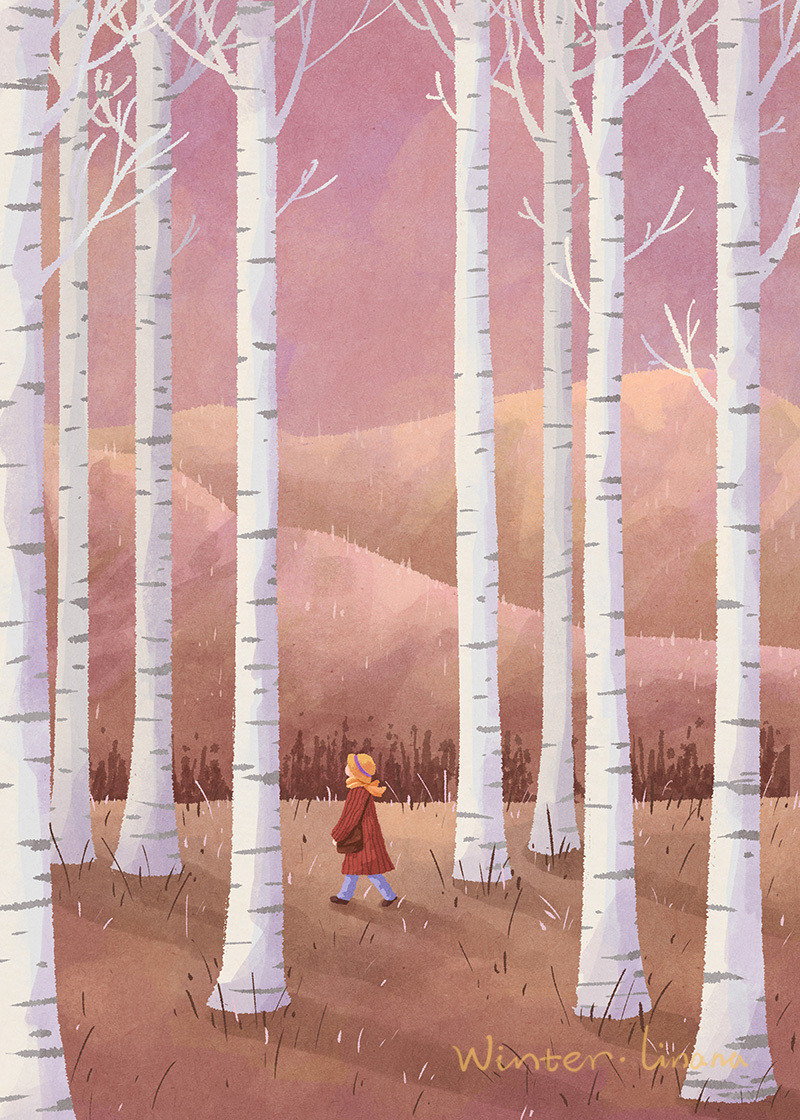 春去秋来 等一树花开-一年四季的色彩手绘插画