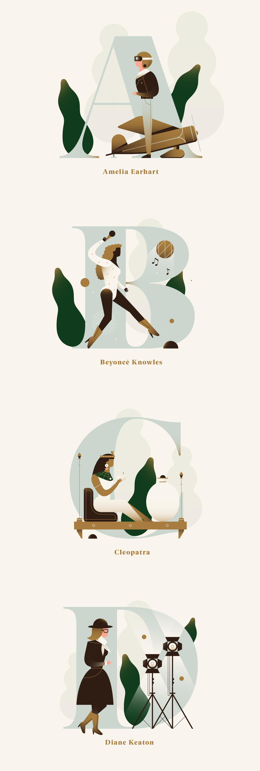 24字母诠释24位时代非凡女性插画设计