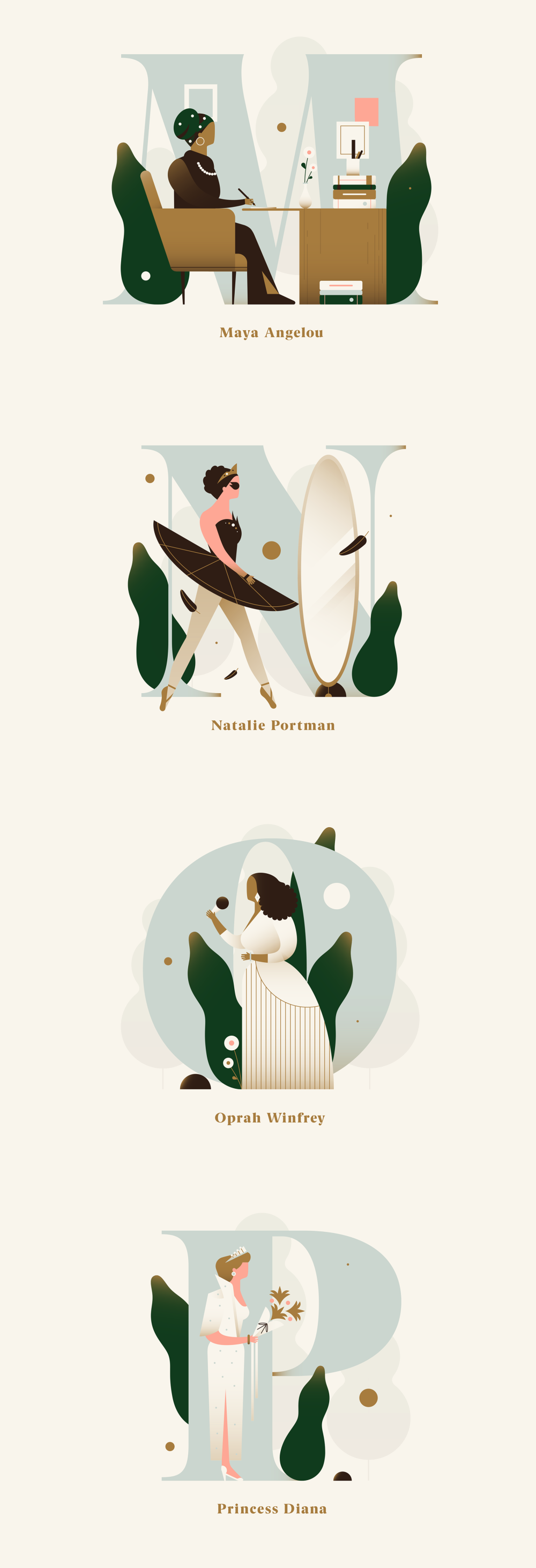 24字母诠释24位时代非凡女性插画设计