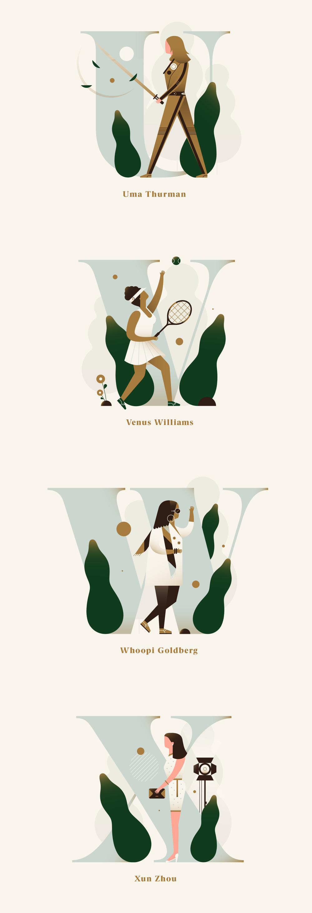 24字母诠释24位时代非凡女性插画设计