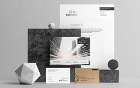 8组合品牌元素卡片&单页几何体样机PSD模板素材