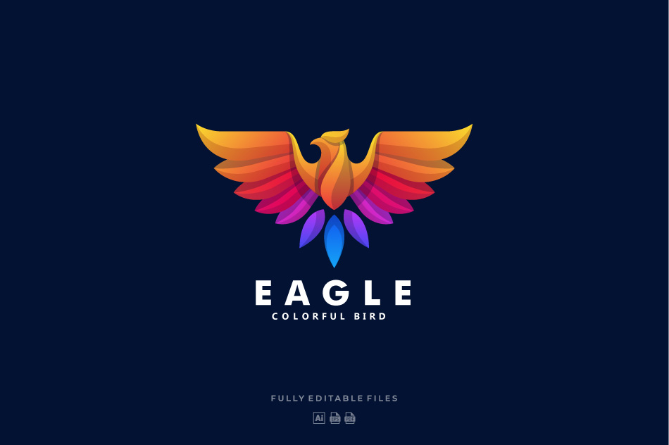 多彩鸟图案老鹰张开翅膀动物LOGO模板矢量AI&EPS素材