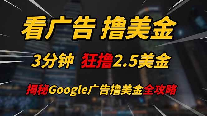 （14701期）看广告，撸美金！！3分钟赚2.5美金！！日入200美金不是梦！揭秘Google…-倾慕云小窝