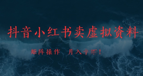 抖音小红书卖虚拟资料，市场需求一直存在，矩阵操作，月入1w+-倾慕云小窝