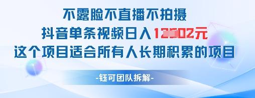 不露脸不直播不拍摄抖音单条视频日入1k+这个项目适合所有人长期积累的项目-倾慕云小窝