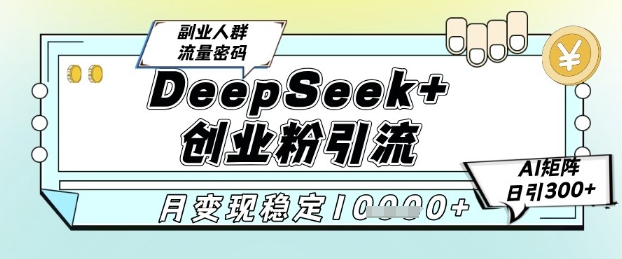 DeepSeek+创业粉精准引流，全新分享课4.0玩法，AI矩阵日引300+，多种变现方式，稳定月入1W-倾慕云小窝