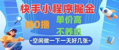 快手小程序掘金，纯0撸，单价高不养机 利用空闲时间做一做，一天好几张【揭秘】-倾慕云小窝
