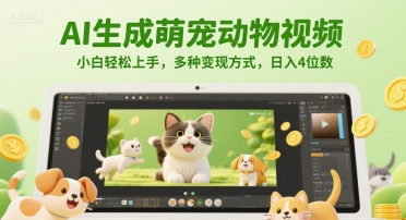 AI生成萌宠动物视频，小白轻松上手，多种变现方式，日入4位数-倾慕云小窝