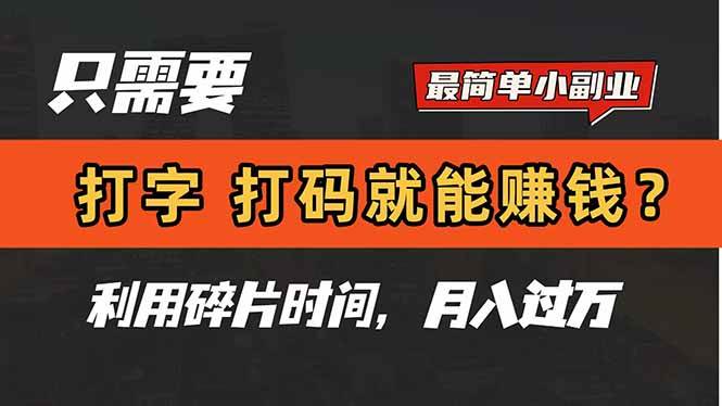 （14673期）只需要打字，打码，就能赚钱？简单的赚钱小副业，利用碎片时间，月入过万-倾慕云小窝
