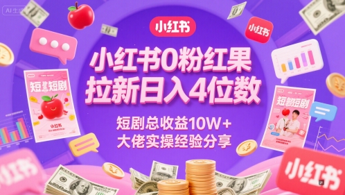 小红书0粉红果短剧拉新日入4位，数短剧总收益10W+大佬实操经验分享-倾慕云小窝