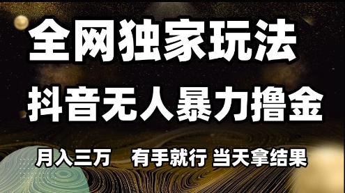 全网独家玩法抖音无人暴力撸金，月入3W，有手就行，当天拿结果【揭秘】-倾慕云小窝