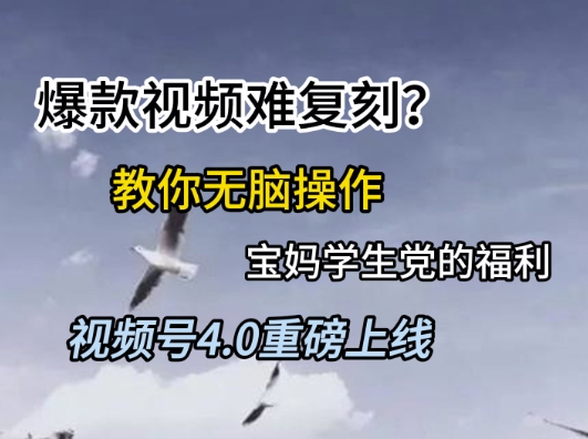 视频号4.0重磅上线，爆款视频难复刻？教你无脑操作宝妈学生党的福利【揭秘】-倾慕云小窝