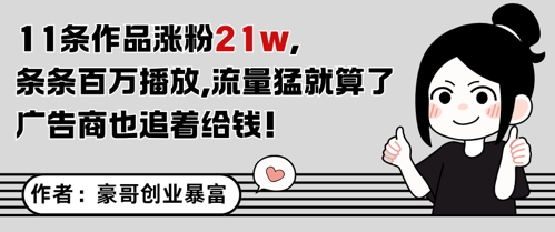 11条作品涨粉21W，条条百W播放，流量猛就算了，广告商也追着给钱-倾慕云小窝