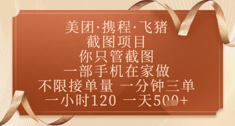 飞猪美团截图项目，你只管截图，一部手机在家做，正规平台无套路，一天5张+【揭秘】-倾慕云小窝