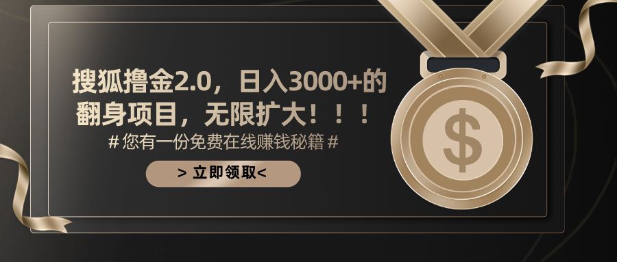 搜狐撸金2.0日入3000+，可无限扩大的翻身项目