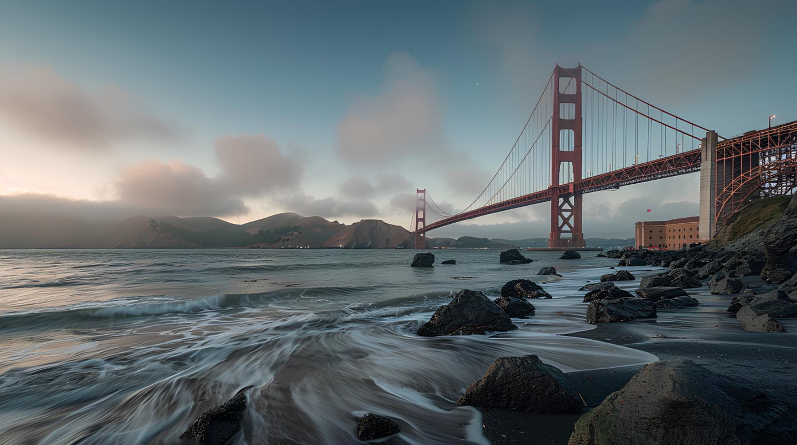 美国加利福尼亚州旧金山金门大桥，摄影风格逼真