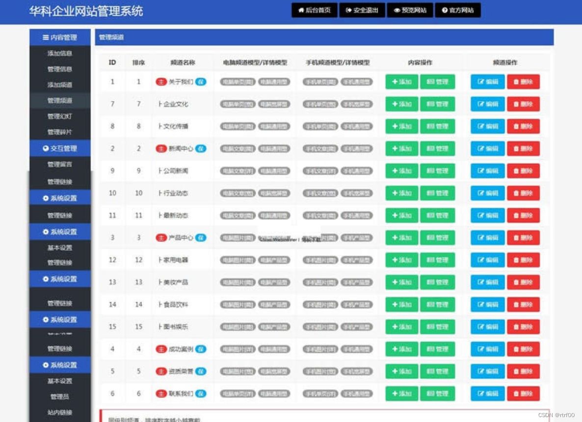 华科网络内容管理系统源码 v5.6 手机 PC