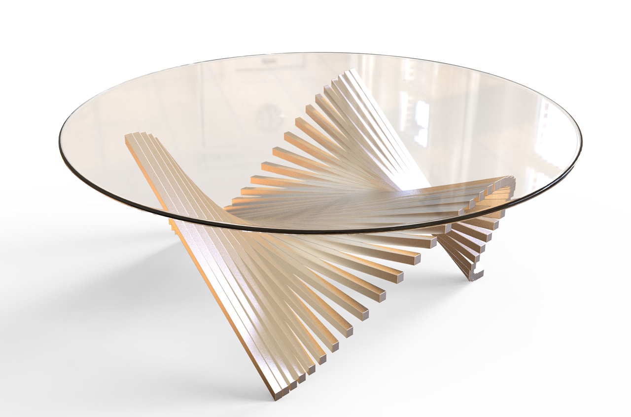 波浪条状玻璃茶几Rhino犀牛模型下载