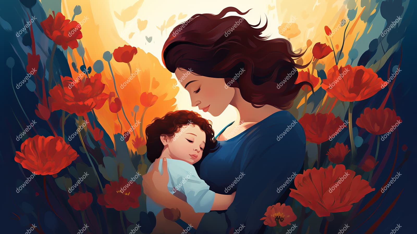 母亲抱着孩子设计母亲节插画图片素材(jpg)