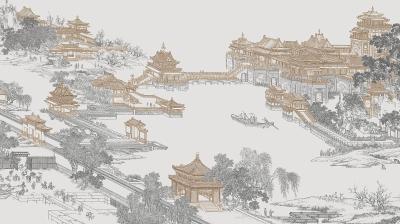 中式装饰画壁纸壁布壁画， 材质贴图下载 