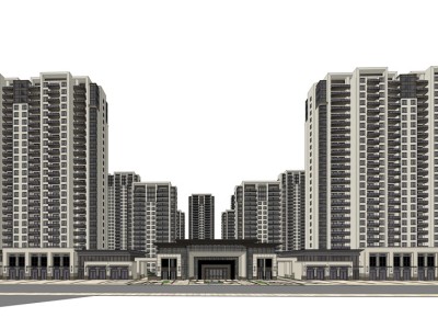 大都会风格高层住宅售楼处裙房SU模型
