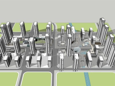 现代高层住宅+商业+示范区SU模型