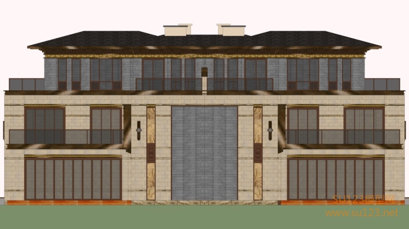 新中式双拼别墅SU模型