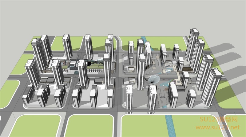 现代高层住宅+商业+示范区SU模型