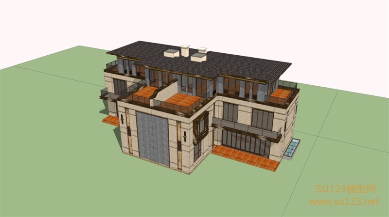 新中式双拼别墅SU模型