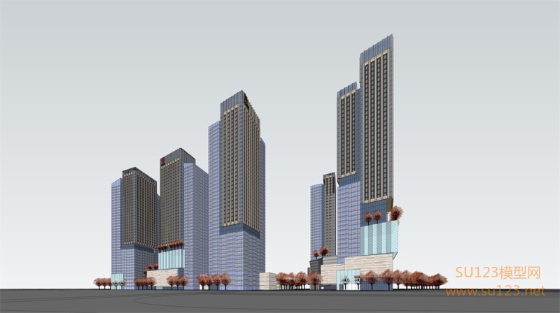昆明海伦国际高层办公楼商业综合体SU模型