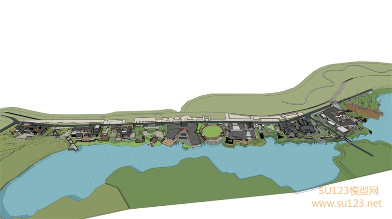 民宿商业街 蒋坝石工八馆建筑群SU模型