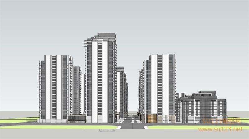 现代高层住宅+商业+示范区SU模型