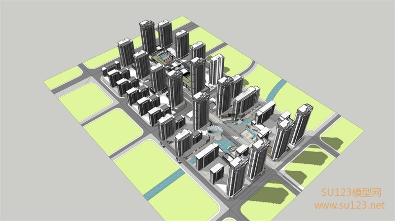 现代高层住宅+商业+示范区SU模型