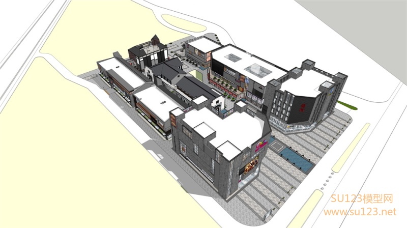现代中式商业街SU模型