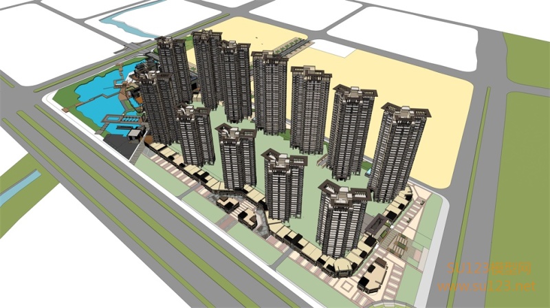 新中式高层住宅小区 韶关保利大都会SU模型