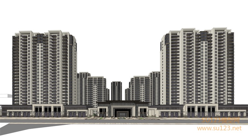 大都会风格高层住宅售楼处裙房SU模型