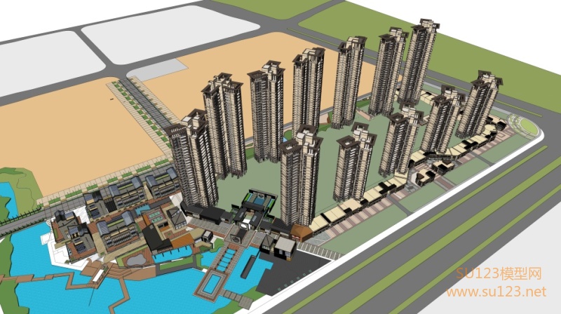 新中式高层住宅小区 韶关保利大都会SU模型