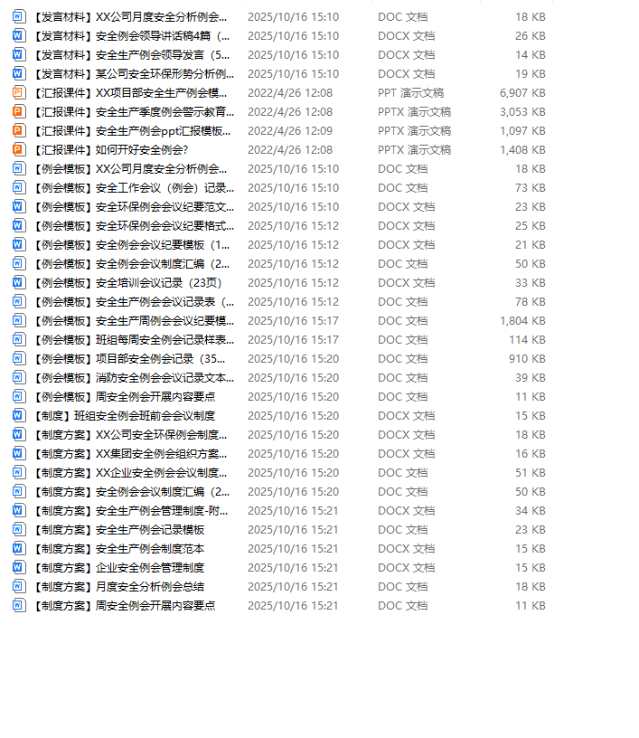 企业全套安全工作会议例会记录模板[ZIP]